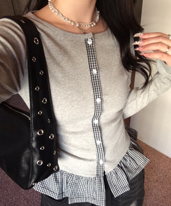 【注文殺到!❤️MADE】チェックフリルカーディガン GRAY