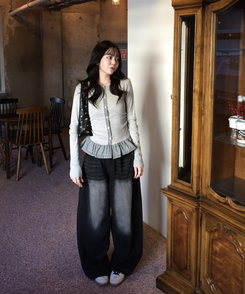 【注文殺到!❤️MADE】チェックフリルカーディガン GRAY