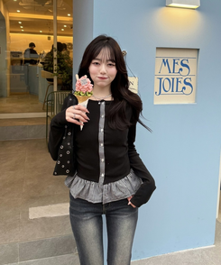 【注文殺到!❤️MADE】チェックフリルカーディガン BLACK