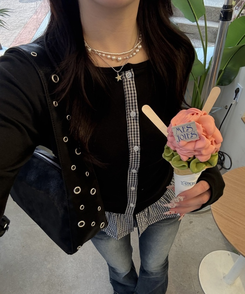 【注文殺到!❤️MADE】チェックフリルカーディガン BLACK