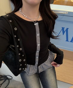 【注文殺到!❤️MADE】チェックフリルカーディガン BLACK