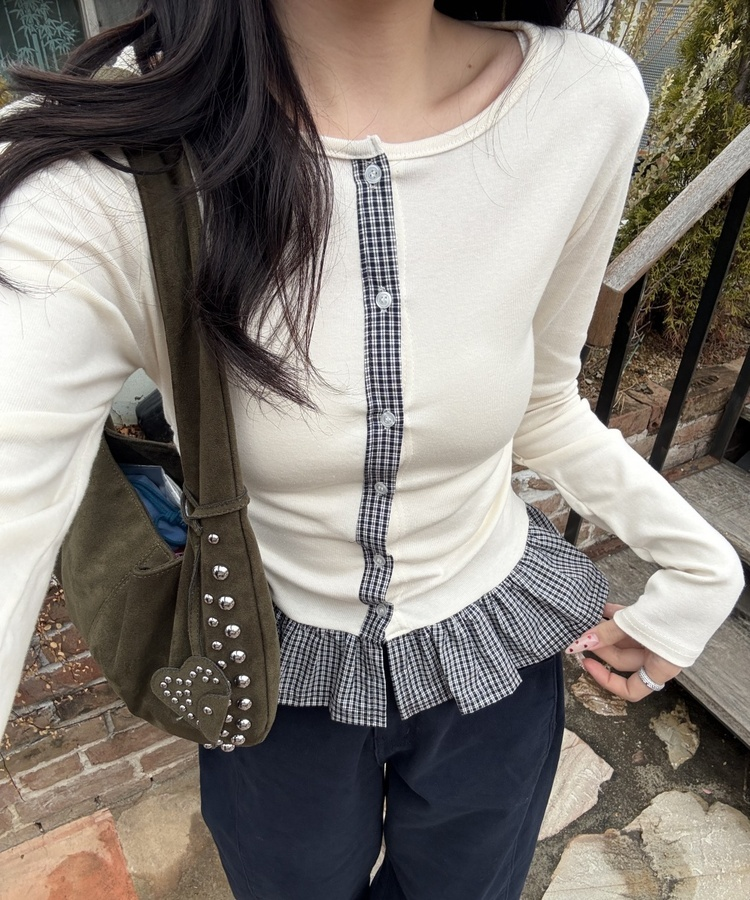 【❤️MADE】체크 프릴 가디건 크림