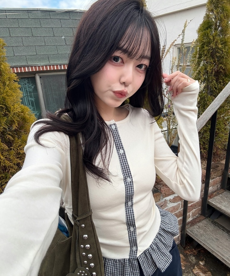 【❤️MADE】체크 프릴 가디건 크림