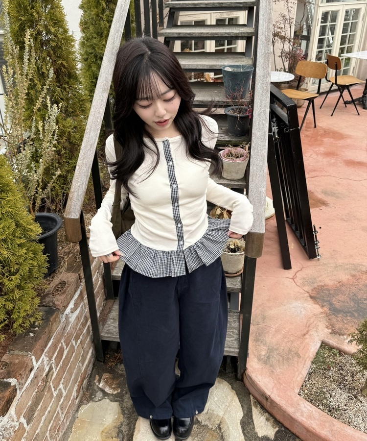 【❤️MADE】체크 프릴 가디건 크림