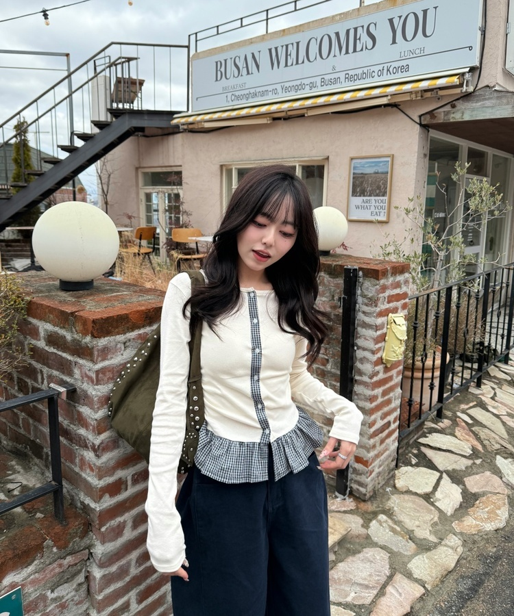 【❤️MADE】체크 프릴 가디건 크림