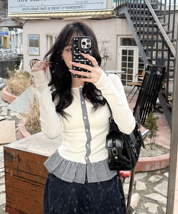 【❤️MADE】체크 프릴 가디건 크림