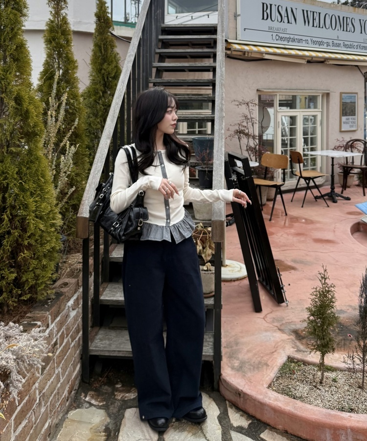 【❤️MADE】체크 프릴 가디건 크림