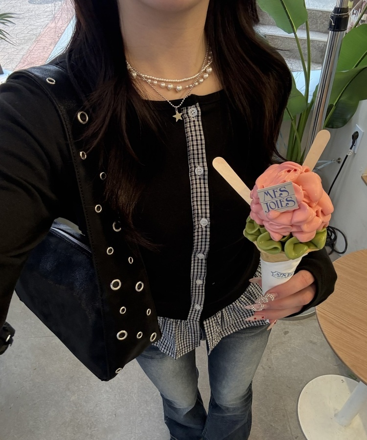 【❤️MADE】체크 프릴 가디건 블랙