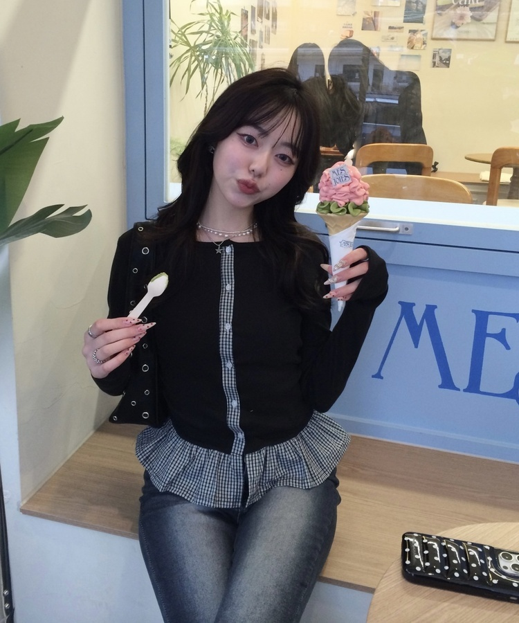 【❤️MADE】체크 프릴 가디건 블랙