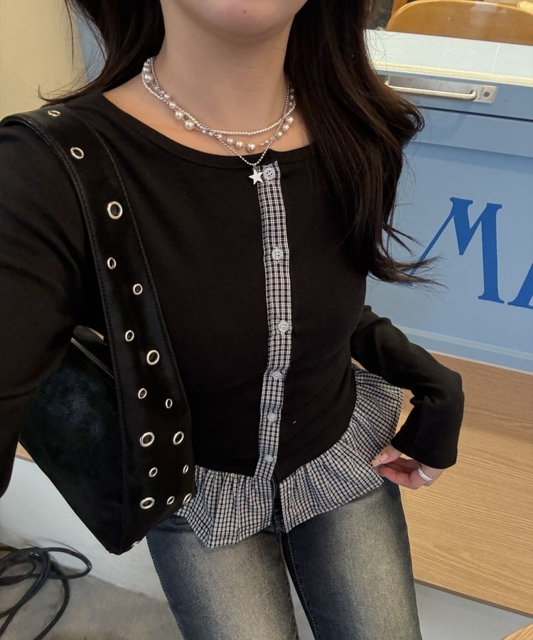 【❤️MADE】체크 프릴 가디건 블랙