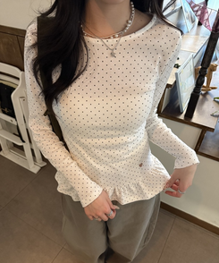 【❤️MADE】フリルドットトップス WHITE