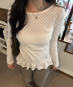 【❤️MADE】フリルドットトップス WHITE