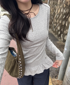 【❤️MADE】フリルドットトップス GRAY