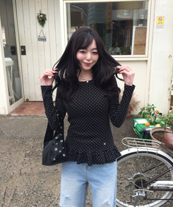 【❤️MADE】フリルドットトップス BLACK