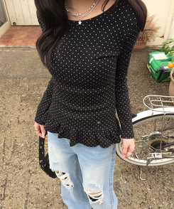 【❤️MADE】フリルドットトップス BLACK