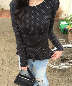 【❤️MADE】フリルドットトップス BLACK