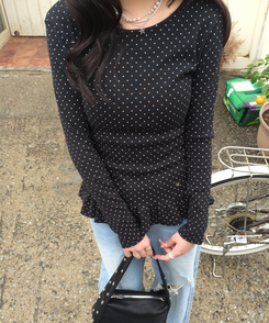 【❤️MADE】フリルドットトップス BLACK