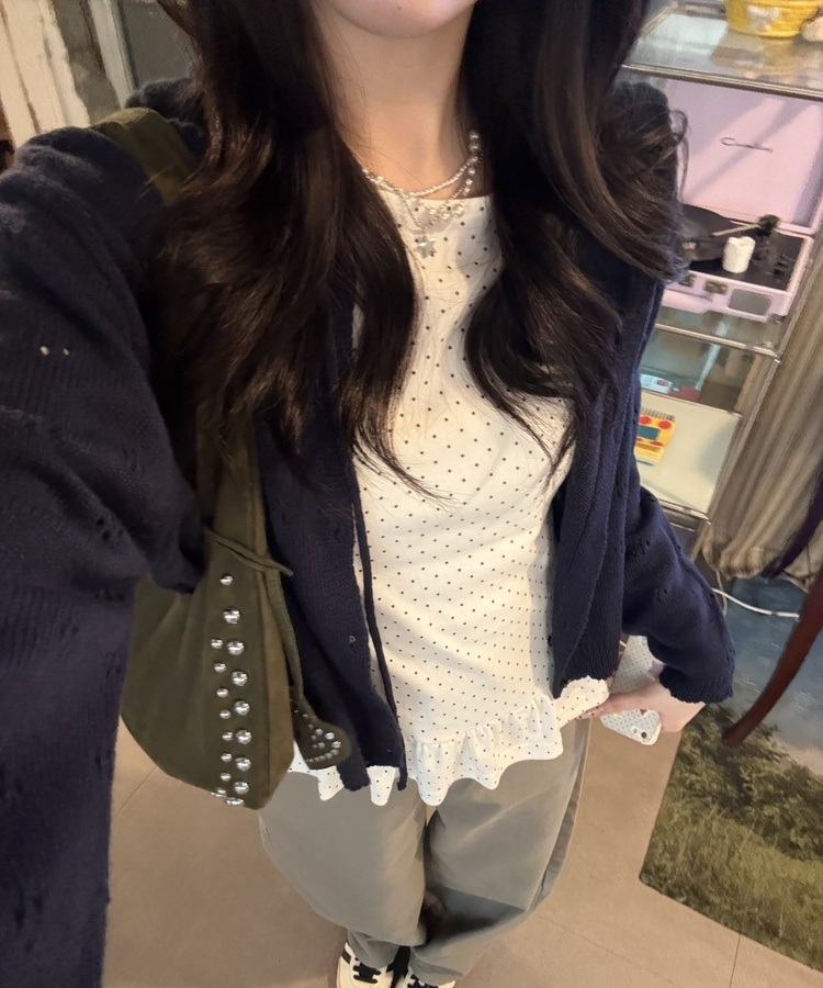 【❤️MADE】도트 프릴 긴팔 티셔츠 화이트