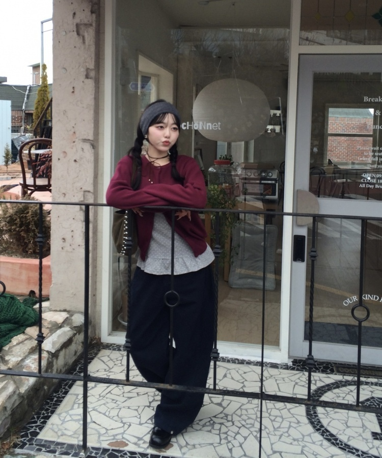 【❤️MADE】도트 프릴 긴팔 티셔츠 그레이