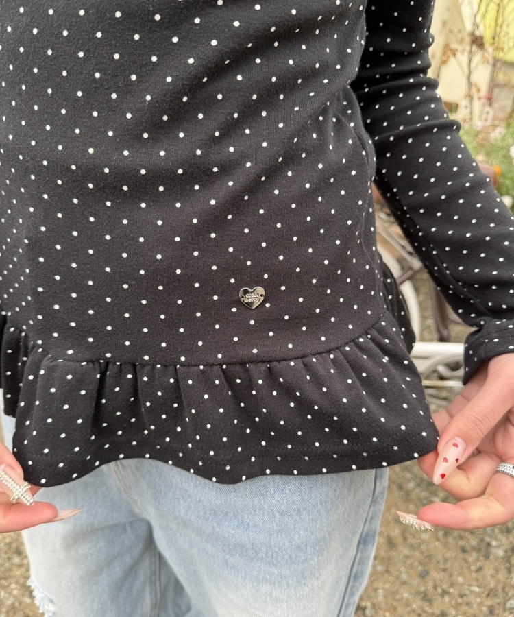 【❤️MADE】도트 프릴 긴팔 티셔츠 블랙