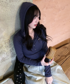 【❤️MADE】スナップボタンフードロンT NAVY