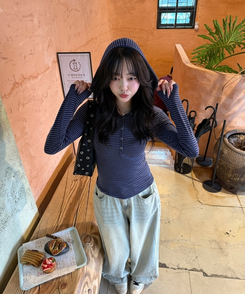 【❤️MADE】スナップボタンフードロンT NAVY