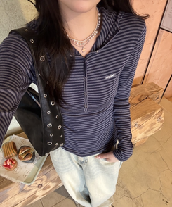 【❤️MADE】スナップボタンフードロンT NAVY