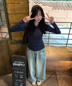 【❤️MADE】スナップボタンフードロンT NAVY