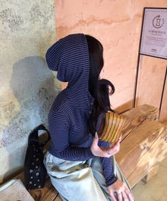 【❤️MADE】スナップボタンフードロンT NAVY