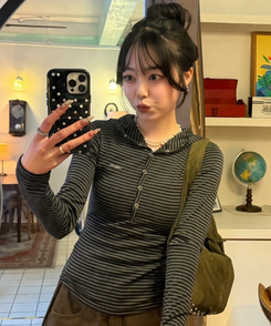 【❤️MADE】スナップボタンフードロンT BLACK