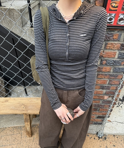 【❤️MADE】スナップボタンフードロンT BLACK