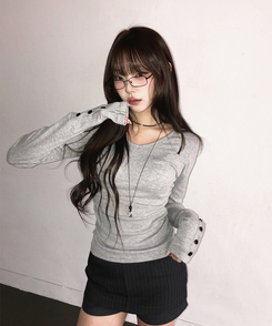 Vネックデイリー長袖Tシャツ(7color) MERANGE GRAY