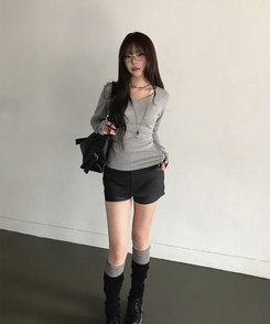 Vネックデイリー長袖Tシャツ(7color) MERANGE GRAY