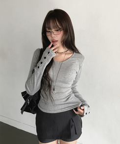 Vネックデイリー長袖Tシャツ(7color) MERANGE GRAY