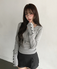 Vネックデイリー長袖Tシャツ(7color) MERANGE GRAY