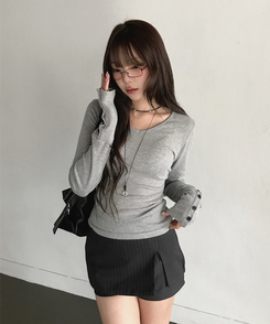 Vネックデイリー長袖Tシャツ(7color) MERANGE GRAY