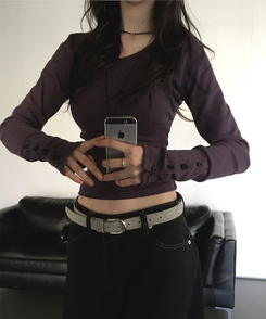 Vネックデイリー長袖Tシャツ(7color) PURPLE