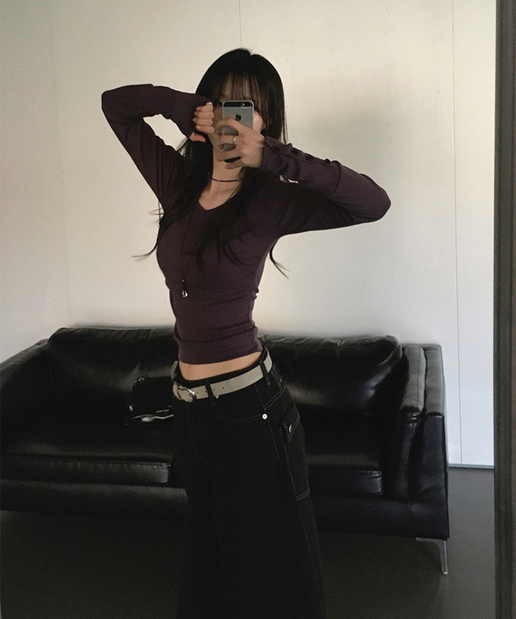 Vネックデイリー長袖Tシャツ(7color) PURPLE