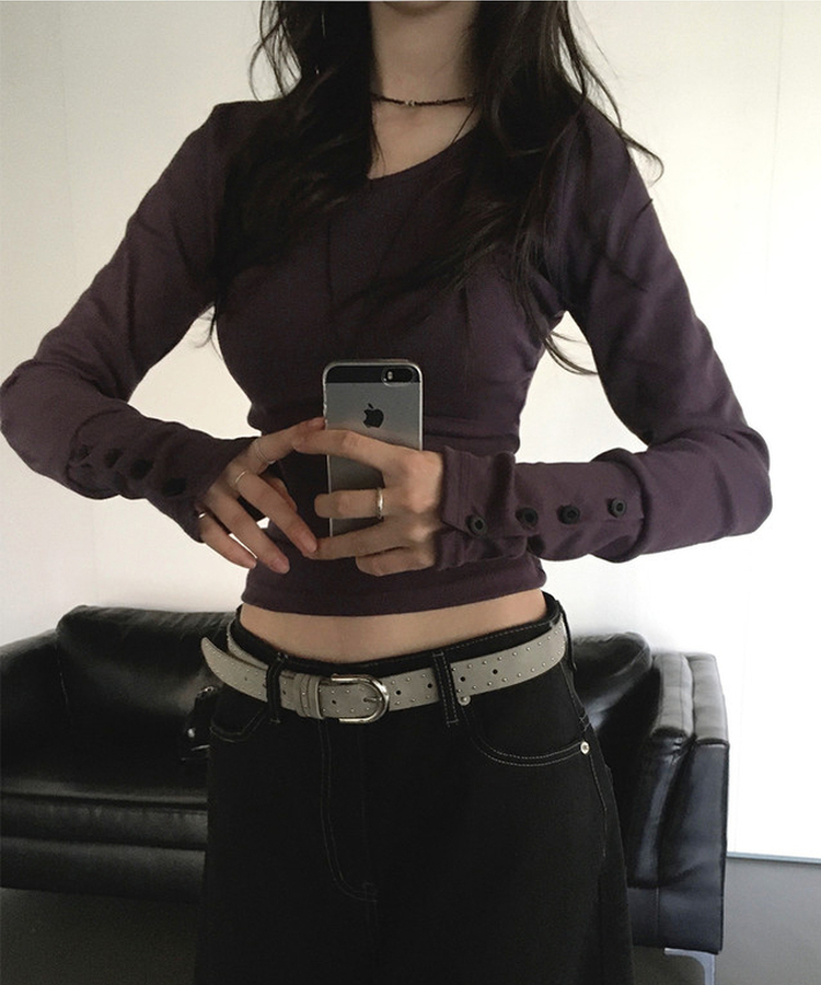 Vネックデイリー長袖Tシャツ(7color) PURPLE