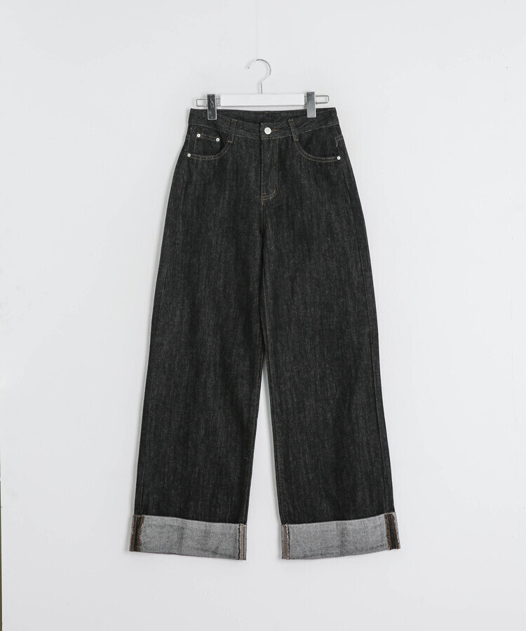 롤업 포켓 와이드 데님 롱 팬츠