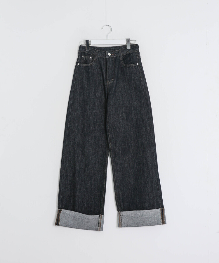 롤업 포켓 와이드 데님 롱 팬츠