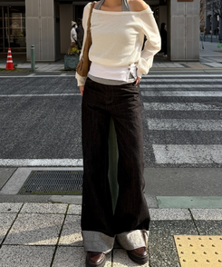 ロールアップワイドデニムパンツ BLACK DENIM