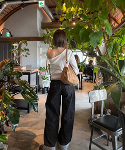 ロールアップワイドデニムパンツ BLACK DENIM