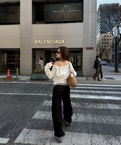 ロールアップワイドデニムパンツ BLACK DENIM