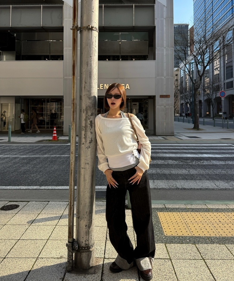 ロールアップワイドデニムパンツ BLACK DENIM