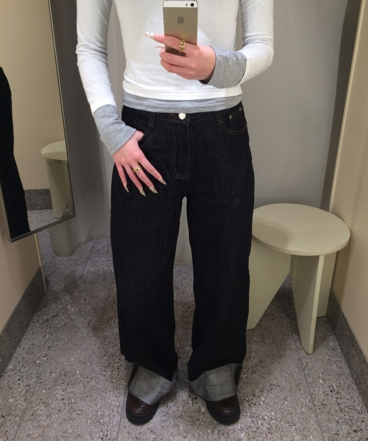 ロールアップワイドデニムパンツ BLACK DENIM