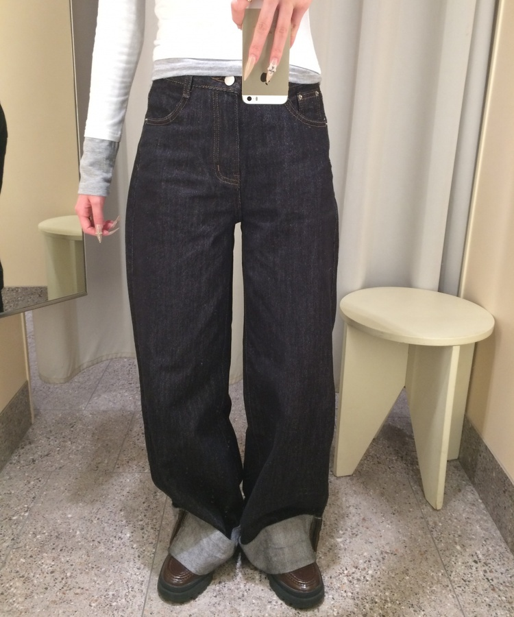 ロールアップワイドデニムパンツ BLACK DENIM