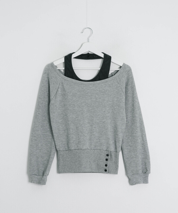 언발 홀터넥 레이어드 탑