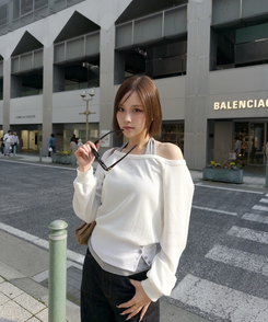 언발 홀터넥 레이어드 탑 화이트