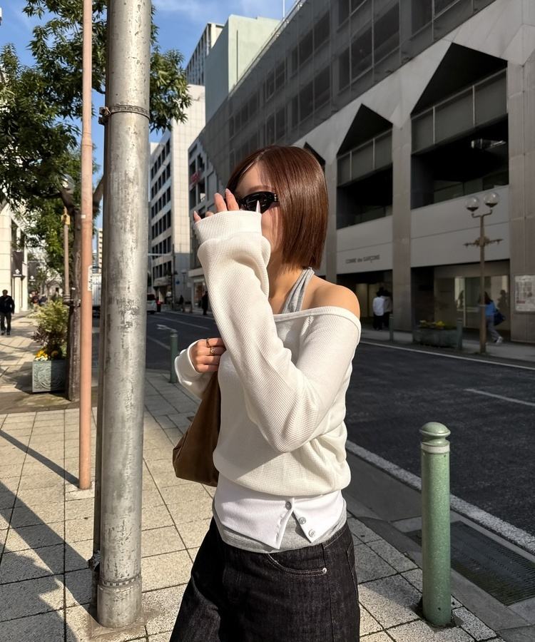 언발 홀터넥 레이어드 탑 화이트